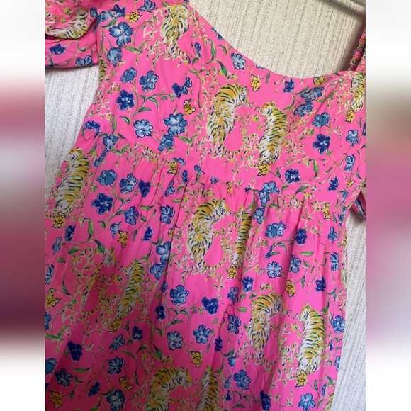 Lilly Pulitzer 10 Kay Babydoll Dress Prosecco Pink Tigress Garden Puffy Sleeves - Picture 7 of 12